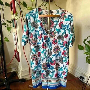 Tommy Bahama Floral Stripe Blue Caftan Tunic - Size Medium